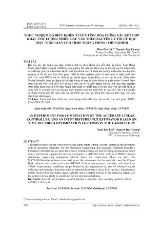 Thực nghiệm bộ điều khiển tuyến tính hóa chính xác kết hợp khâu ước lượng nhiễu đầu vào theo nguyên lý tối ưu dọc trục thời gian cho trms trong phòng thí nghiệm