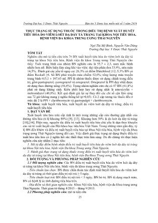 Thực trạng sử dụng thuốc trong điều trị bệnh xuất huyết tiêu hóa do viêm loét dạ dày tá tràng tại khoa nội tiêu hóa, bệnh viện đa khoa trung ương Thái Nguyên