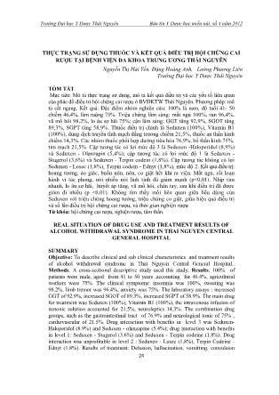 Thực trạng sử dụng thuốc và kết quả điều trị hội chứng cai rượu tại bệnh viện đa khoa trung ương Thái Nguyên