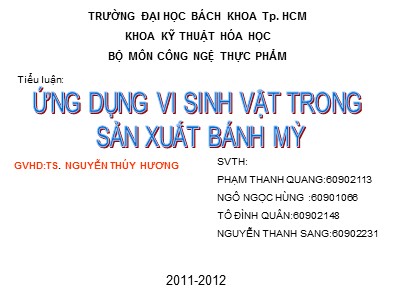 Tiểu luận Ứng dụng vi sinh vật trong sản xuất bánh mỳ