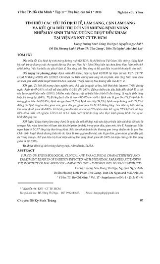 Tìm hiểu các yếu tố dịch tễ, lâm sàng, cận lâm sàng và kết quả điều trị đối với những bệnh nhân nhiễm ký sinh trùng đường ruột đến khám tại viện sr - Kst - ct tp. HCM