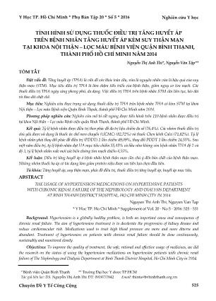 Tình hình sử dụng thuốc điều trị tăng huyết áp trên bệnh nhân tăng huyết áp kèm suy thận mạn tại khoa nội thận – lọc máu bệnh viện quận Bình thạnh, thành phố Hồ Chí Minh năm 2014