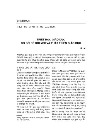 Triết học giáo dục cơ sở để đổi mới và phát triển giáo dục