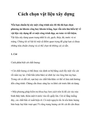 Xây dựng - Cách chọn vật liệu xây dựng