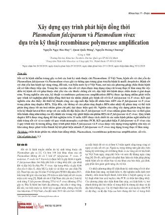 Xây dựng quy trình phát hiện đồng thời Plasmodium falciparum và Plasmodium vivax dựa trên kỹ thuật recombinase polymerase amplification