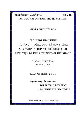 Luận án Di chứng thần kinh và tăng trưởng của trẻ non tháng xuất viện từ đơn vị hồi sức sơ sinh bệnh viện đa khoa trung tâm Tiền Giang