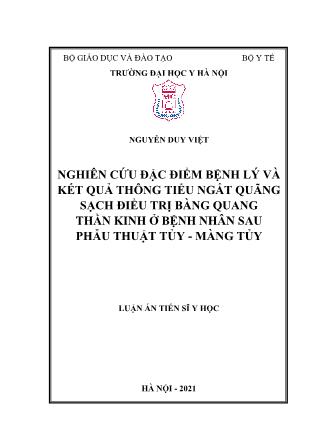 Luận án Nghiên cứu đặc điểm bệnh lý và kết quả thông tiểu ngắt quãng sạch điều trị bàng quang thần kinh ở bệnh nhân sau phẫu thuật tủy - Màng tủy chuyên ngành: Ngoại tiết niệu