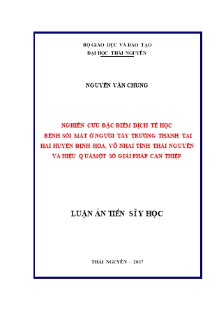 Luận án Nghiên cứu đặc điểm dịch tễ học bệnh sỏi mật ở người tày trưởng thành tại hai huyện Định hóa, Võ nhai tỉnh Thái nguyên và hiệu quả một số giải pháp can thiệp