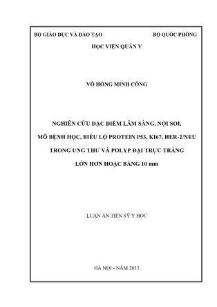 Luận án Nghiên cứu đặc điểm lâm sàng, nội soi, mô bệnh học, biểu lộ protein p53, ki67, her - 2 / neu trong ung thư và polyp đại trực tràng lớn hơn hoặc bằng 10 mm