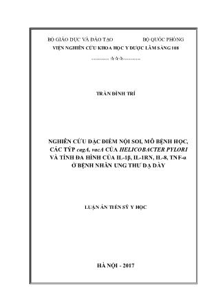 Luận án Nghiên cứu đặc điểm nội soi, mô bệnh học, các týp caga, vaca của helicobacter pylori và tính đa hình của il - 1β, il - 1rn, il - 8, tnf - α ở bệnh nhân ung thư dạ dày