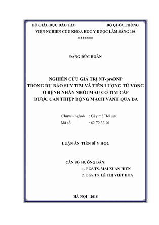 Luận án Nghiên cứu giá trị nt - Probnp trong dự báo suy tim và tiên lượng tử vong ở bệnh nhân nhồi máu cơ tim cấp được can thiệp động mạch vành qua da