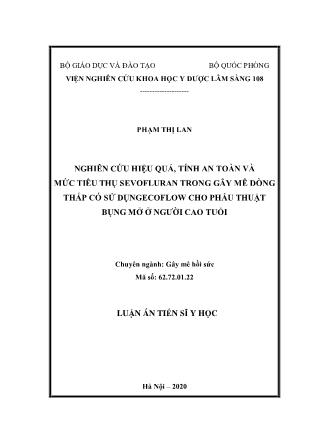 Luận án Nghiên cứu hiệu quả, tính an toàn và mức tiêu thụ sevofluran trong gây mê dòng thấp có sử dụngecoflow cho phẫu thuật bụng mở ở người cao tuổi