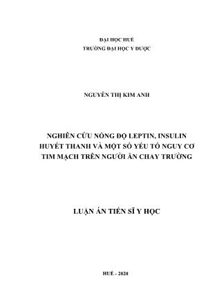 Luận án Nghiên cứu nồng độ leptin, insulin huyết thanh và một số yếu tố nguy cơ tim mạch trên người ăn chay trường