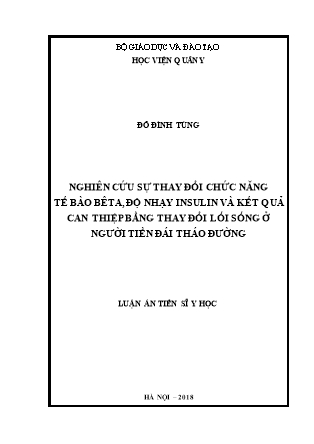 Luận án Nghiên cứu sự thay đổi chức năng tế bào bêta, độ nhạy insulin và kết quả can thiệp bằng thay đổi lối sống ở người tiền đái tháo đường