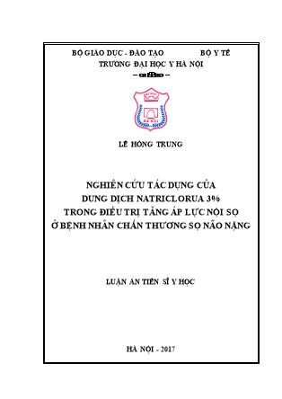 Luận án Nghiên cứu tác dụng của dung dịch natriclorua 3% trong điều trị tăng áp lực nội sọ ở bệnh nhân chấn thương sọ não nặng