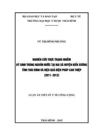 Luận án Nghiên cứu thực trạng nhiụm ký sinh trùng nguồn nước tại hai xã huyện kiến xương tỉnh Thái bình và hiệu quả biện pháp can thiệp (2011 - 2012)