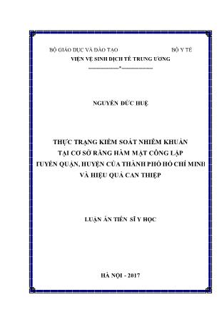 Luận án Thực trạng kiểm soát nhiễm khuẩn tại cơ sở răng hàm mặt công lập tuyến quận, huyện của thành phố Hồ Chí Minh và hiệu quả can thiệp