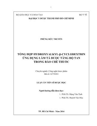 Luận án Tổng hợp hydroxyalkyl - Β - cyclodextrin ứng dụng làm tá dược tăng độ tan trong bào chế thuốc