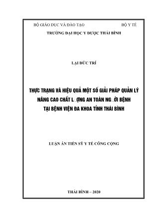 Thực trạng và hiệu quả một số giải pháp quản lý nâng cao chất lượng an toàn người bệnh tại bệnh viện đa khoa tỉnh Thái Bình