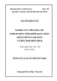 Tóm tắt Luận án Nghiên cứu viêm nha chu ở bệnh nhân viêm khớp dạng thấp: bằng chứng lâm sàng và hóa sinh miễn dịch