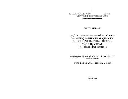 Tóm tắt Luận án Thực trạng hành nghề y tư nhân và hiệu quả biện pháp quản lý người bệnh đái tháo đường, tăng huyết áp tại tỉnh Bình Dương