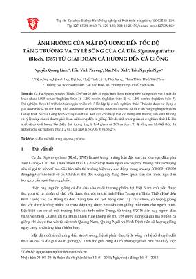 Ảnh hưởng của mật độ ương đến tốc độ tăng trưởng và tỷ lệ sống của cá dìa Siganus guttatus (Bloch, 1787) từ giai đoạn cá hương đến cá giống