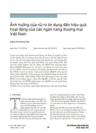 Ảnh hưởng của rủi ro tín dụng đến hiệu quả hoạt động của các ngân hàng thương mại Việt Nam