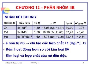 Bài giảng Hóa đại cương - Chương 12: Phân nhóm IIB