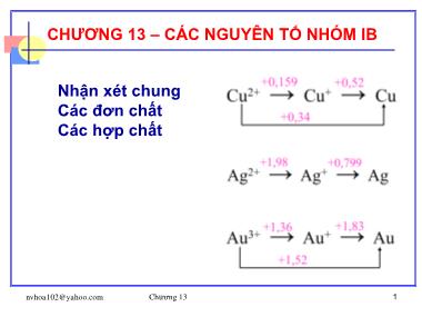 Bài giảng Hóa đại cương - Chương 13: Các nguyên tố nhóm IB