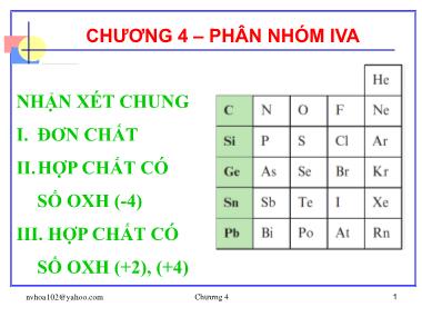 Bài giảng Hóa đại cương - Chương 4: Phân nhóm IVA