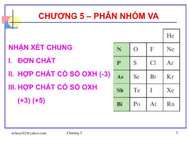 Bài giảng Hóa đại cương - Chương 5: Phân nhóm VA