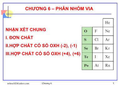 Bài giảng Hóa đại cương - Chương 6: Phân nhóm VIA