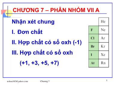 Bài giảng Hóa đại cương - Chương 7: Phân nhóm VIIA