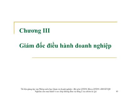 Bài giảng Quản trị doanh nghiệp - Chương III: Giám đốc điều hành doanh nghiệp - Lương Thu Hà