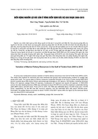 Biến động nguồn lợi hải sản ở vùng biển vịnh Bắc Bộ giai đoạn 2000-2015