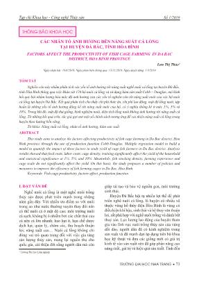 Các nhân tố ảnh hưởng đến năng suất cá lồng tại huyện Đà Bắc, tỉnh Hòa Bình