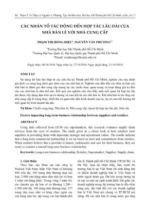 Các nhân tố tác động đến hợp tác lâu dài của nhà bán lẻ với nhà cung cấp