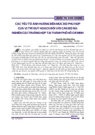 Các yếu tố ảnh hưởng đến mức độ phù hợp của vị trí quy hoạch đối với cán bộ nữ - Nghiên cứu trường hợp tại Thành phố Hồ Chí Minh