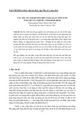 Các yếu tố ảnh hưởng đến năng suất tôm nuôi ở huyện Tuy Phước, tỉnh Bình Định