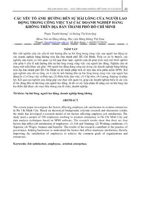 Các yếu tố ảnh hưởng đến sự hài lòng của người lao động trong công việc tại các doanh nghiệp hàng không trên địa bàn Thành phố Hồ Chí Minh