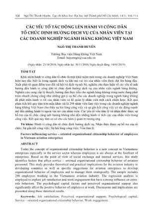 Các yếu tố tác động lên hành vi công dân tổ chức định hướng dịch vụ của nhân viên tại các doanh nghiệp ngành hàng không Việt Nam