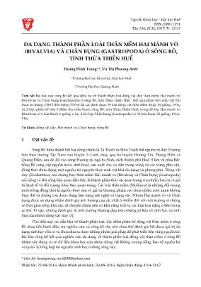 Đa dạng thành phần loài thân mềm hai mảnh vỏ (Bivalvia) và chân bụng (Gastropoda) ở sông bồ, tỉnh Thừa Thiên Huế