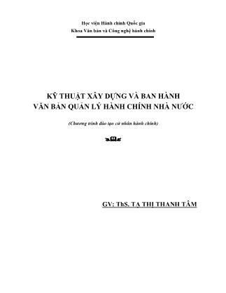 Giáo trình Kỹ thuật xây dựng và ban hành văn bản quản lý hành chính nhà nước - Tạ Thị Thanh Tâm