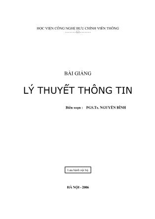 Giáo trình Lý thuyết thông tin - Học viện CN Bưu chính Viễn thông