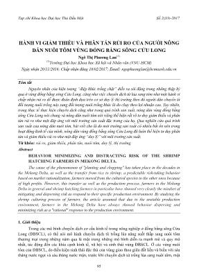 Hành vi giảm thiểu và phân tán rủi ro của người nông dân nuôi tôm vùng đồng bằng sông Cửu Long