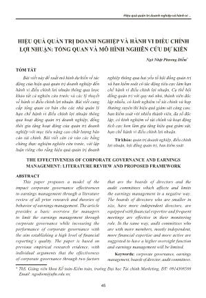 Hiệu quả quản trị doanh nghiệp và hành vi điều chỉnh lợi nhuận - Tổng quan và mô hình nghiên cứu dự kiến