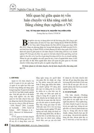 Mối quan hệ giữa quản trị vốn luân chuyển và khả năng sinh lợi - Bằng chứng thực nghiệm ở VN