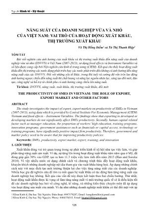 Năng suất của Doanh nghiệp vừa và nhỏ của Việt Nam: Vai trò của hoạt động xuất khẩu, thị trường xuất khẩu