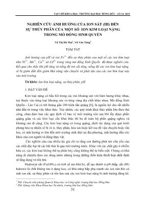 Nghiên cứu ảnh hưởng của Ion sắt (III) đến sự thủy phân của một số Ion kim loại nặng trong mỏ đồng sinh quyền