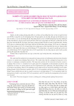 Nghiên cứu đánh giá hiện trạng bảo vệ nguồn lợi hải sản vùng biển ven bờ tỉnh Quảng Nam